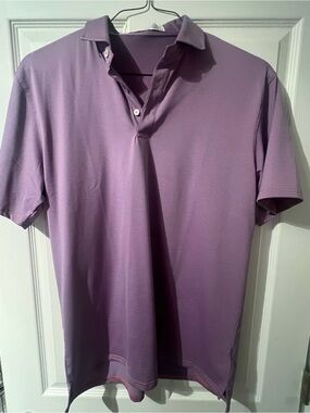 Blue and pink striped polo